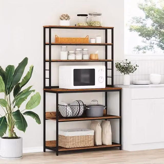 Mensola da cucina e sala da pranzo vidaXL in stile industrial con 5 livelli, colore marrone, L 100 x P 40 x H 168 cm