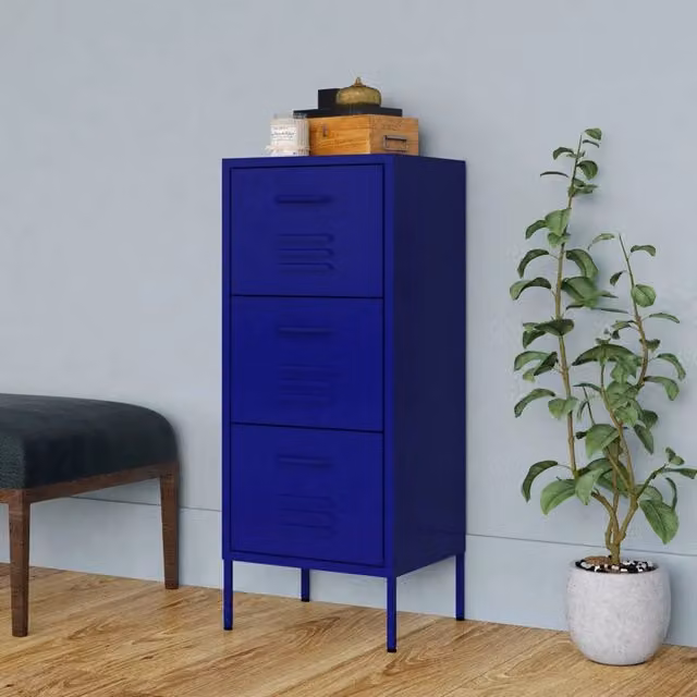 Armadietto in metallo MERCATOXL blu con cassetti e ante, da appendere al muro, L: 42,5 cm, P: 35 cm, H: 101,5 cm