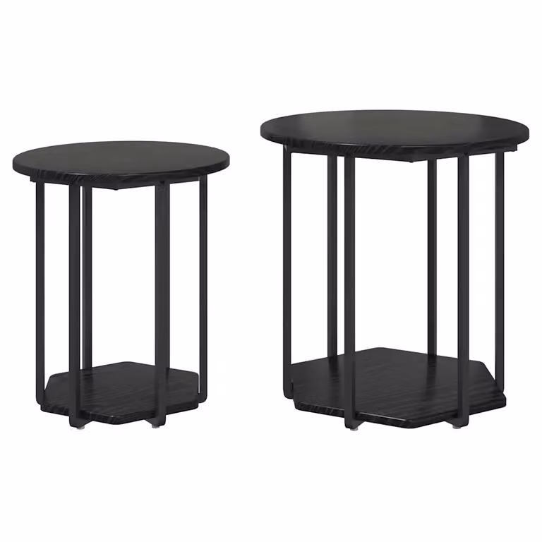 Set di 2 tavolini quadrati vidaXL in stile industriale, colore nero e rovere, L/P/H: 50 x 50 x 50,5 cm