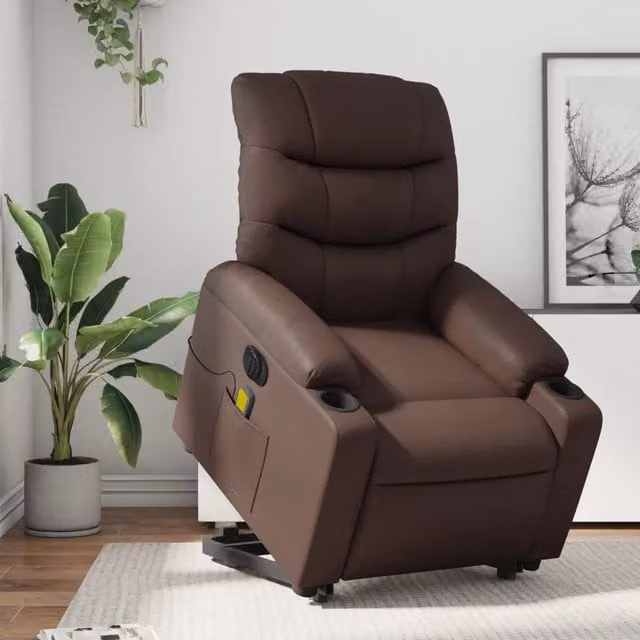 vidaXL Poltrona Alzapersona Elettrica Reclinabile in Similpelle Marrone con Braccioli