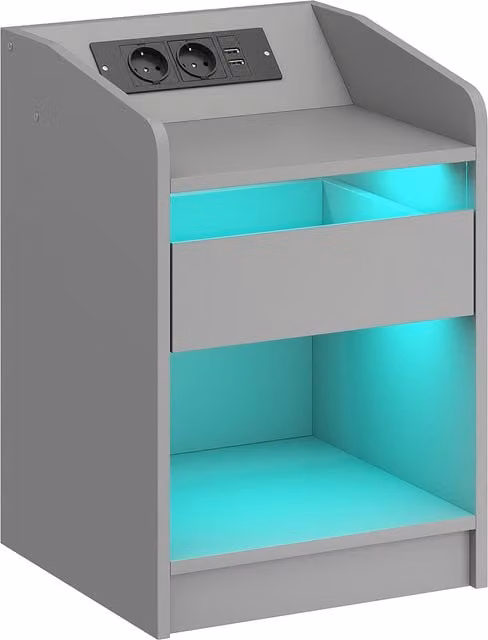 Comodino HOMCOM con LED RGB, USB, cassetto e telecomando, grigio, L 40 cm x P 40 cm x H 58 cm