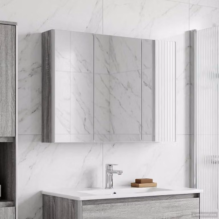Mobiletto per specchio da bagno moderno vidaXL Grigio, con illuminazione LED integrata e specchio, montaggio a parete