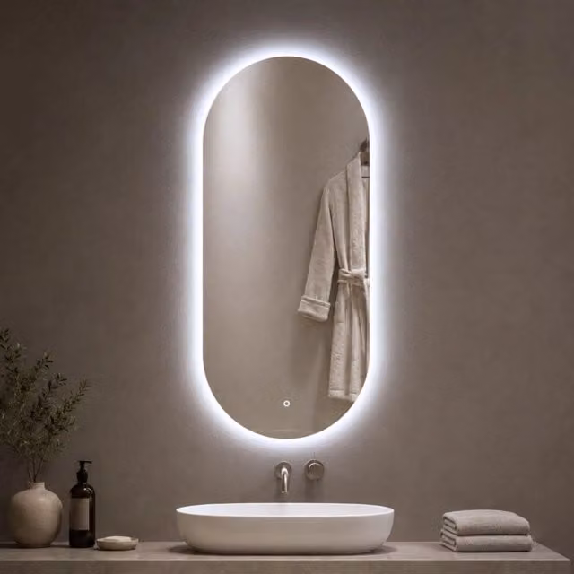 Specchio ovale retroilluminato a LED OGOMONDO con interruttore touch e regolazione luminosità, colore bianco, L: 60 cm, H: 100 cm
