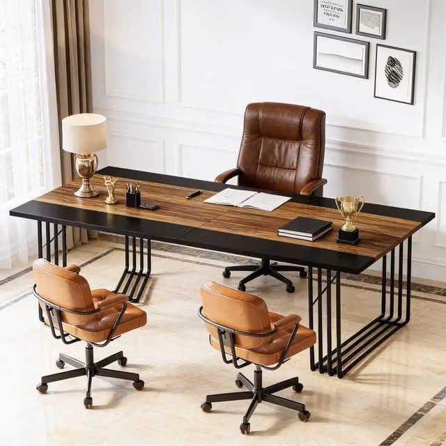 Tavolo da conferenza rettangolare REDOM in stile rustico, colore marrone e nero, L: 200 cm, P: 100 cm, H: 75 cm
