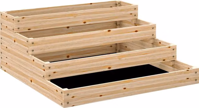 Aiuola per orto e piante a 4 livelli Outsunny in legno naturale, L 113 x P 113 x H 46 cm