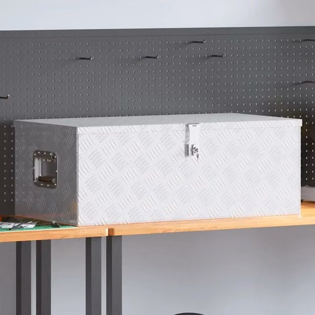 Contenitore Portaoggetti in Metallo Argento vidaXL L: 90 cm, P: 47 cm, H: 33,5 cm