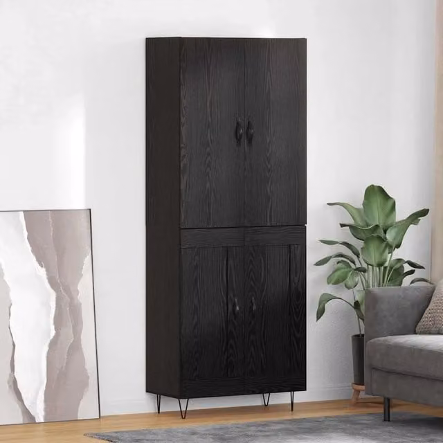 Set di 2 credenze moderne vidaXL in legno MDF e vetro, colore nero e marrone, per soggiorno o sala da pranzo, L/P/H: 180 x 34 x 69,5 cm