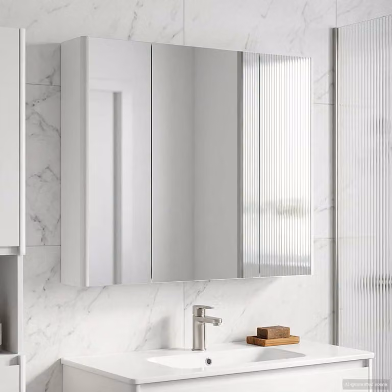 Mobiletto per specchio da bagno vidaXL Bianco con illuminazione LED e specchio, L 83,5 x P 15,5 x H 70 cm