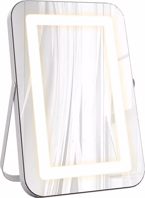 Specchio da trucco HOMCOM con luci LED regolabili a 3 colori, presa USB e specchietto ingranditore 10x, Bianco, L 31 cm x H 41,5 cm x P 3 cm