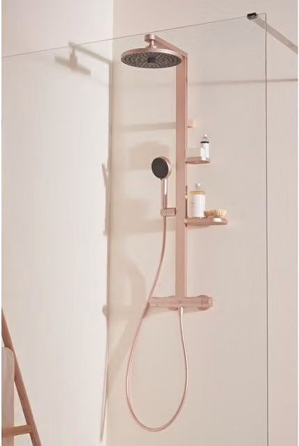 Colonna doccia rigida con miscelatore termostatico e doccetta Ideal Standard in alluminio colore Rose Gold