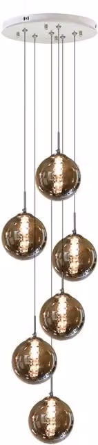 ZMH Lampada a sospensione moderna con 6 luci in vetro e cristallo, colore grigio e cromo, altezza regolabile