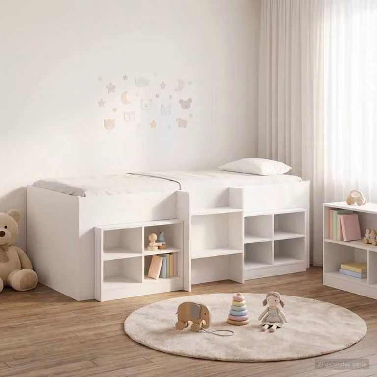 Letto a soppalco singolo vidaXL con mobile e scaffali in legno MDF bianco H: 203 cm, L: 80 cm, P: 200 cm