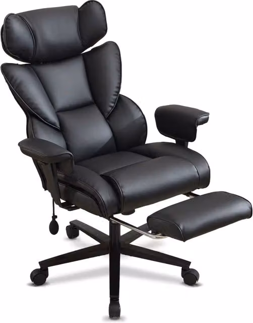 Sedia da ufficio executive Chicfurn in ecopelle nera con poggiapiedi, supporto lombare, poggiatesta regolabile e braccioli