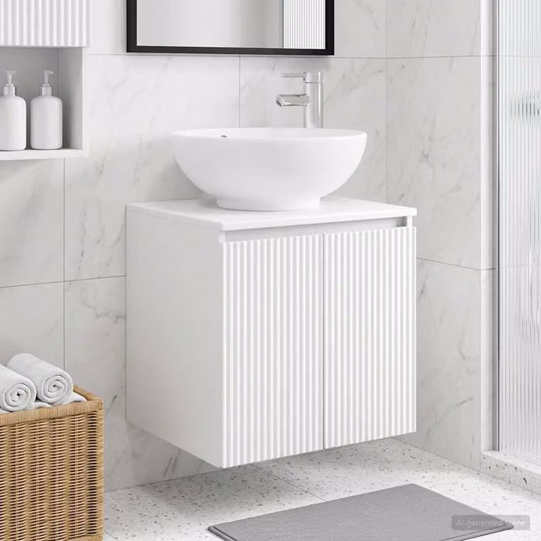 Lavabo da parete moderno vidaXL bianco con ante a battente L: 49,5 cm, P: 44,5 cm, H: 65 cm