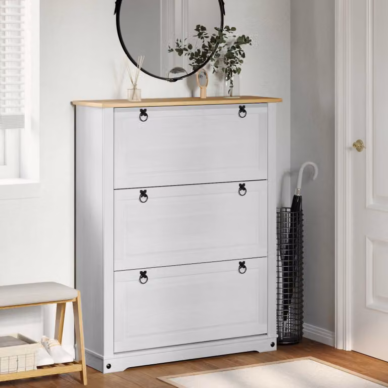 Mobile porta scarpe Corona vidaXL in pino massello bianco L: 99 cm, P: 32 cm, H: 122 cm