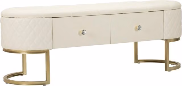 Panca con cassetti Sharon Charme1921 bianca e oro in ecopelle e metallo L 120 cm x P 40 cm x H 43 cm