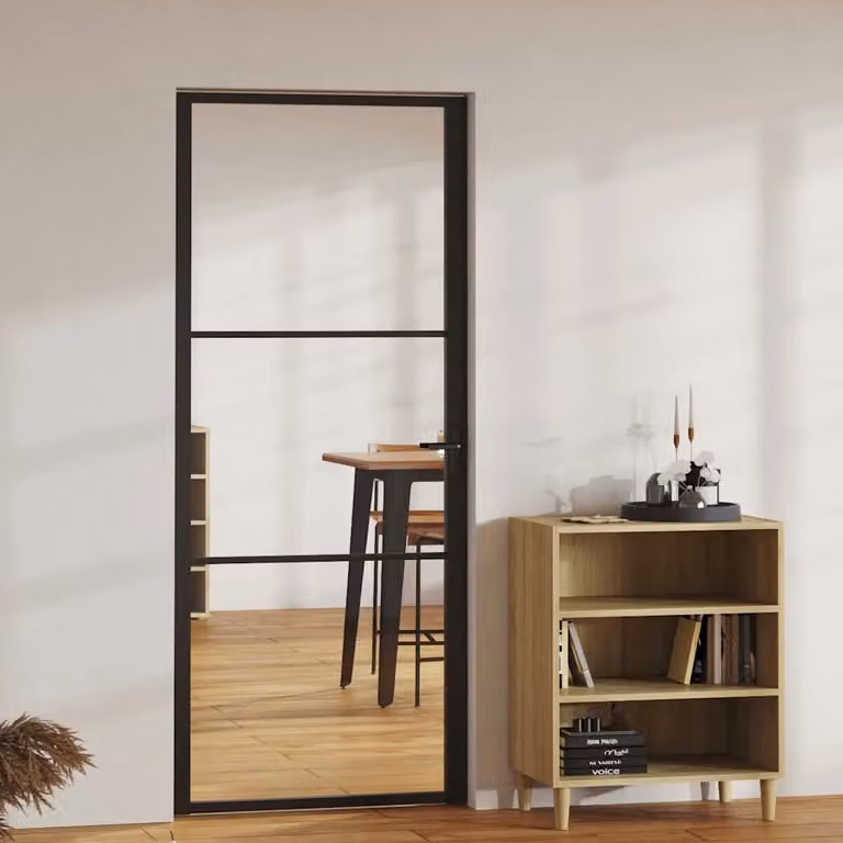 Porta da interno moderna vidaXL in vetro trasparente e alluminio nero, L: 83 cm, H: 201,5 cm
