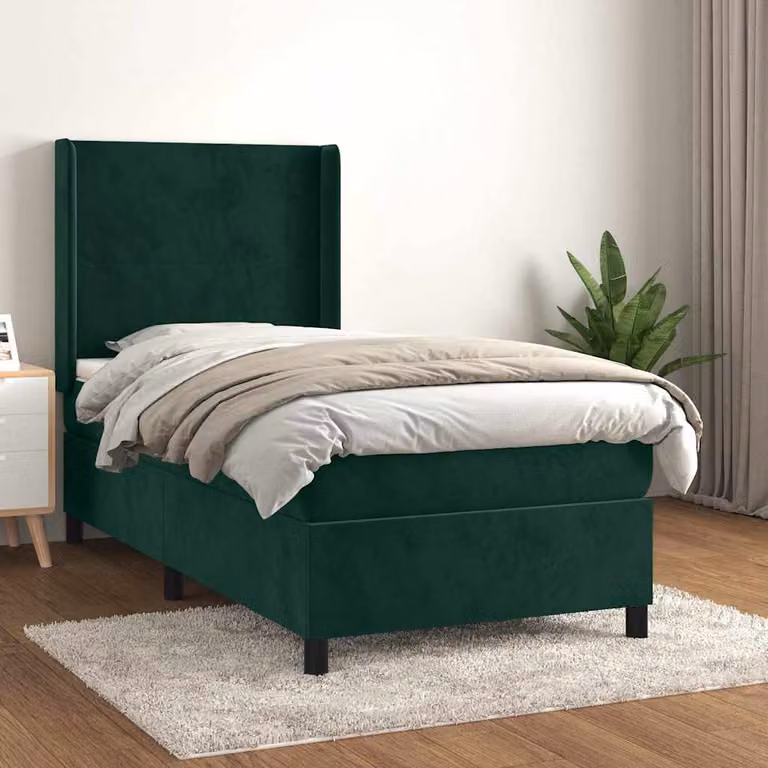 vidaXL Letto Ibrido con Giroletto a Molle e Materasso in Velluto Verde Scuro e Bianco, Struttura in Legno di Larice, L/P/H: 90 x 193 x 128 cm