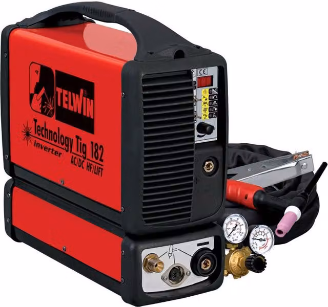 Saldatrice inverter TELWIN Technology TIG 182 AC/DC rossa con potenza 5000 W e corrente 160A