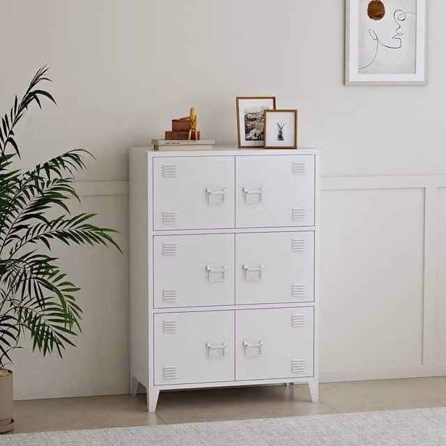 Armadio da archivio Hamina en.casa in acciaio bianco con ante a battente H: 113 cm, L: 80 cm, P: 40 cm