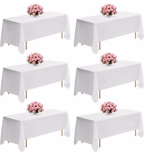 Set di 6 tovaglie rettangolari VEVOR in poliestere resistente alle pieghe, lavabili in lavatrice, colore bianco, L: 177,8 cm x P: 304,8 cm