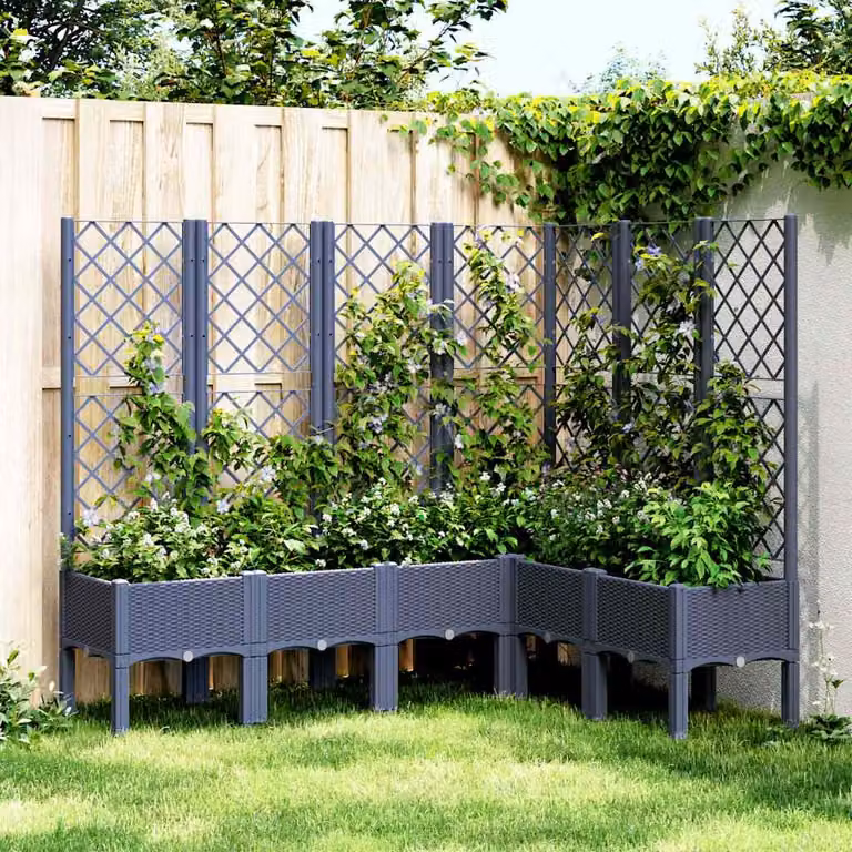 vidaXL Fioriera da Giardino con Graticcio per Piante Rampicanti, Grigio e Blu, L/P/H: 160 x 120 x 142 cm