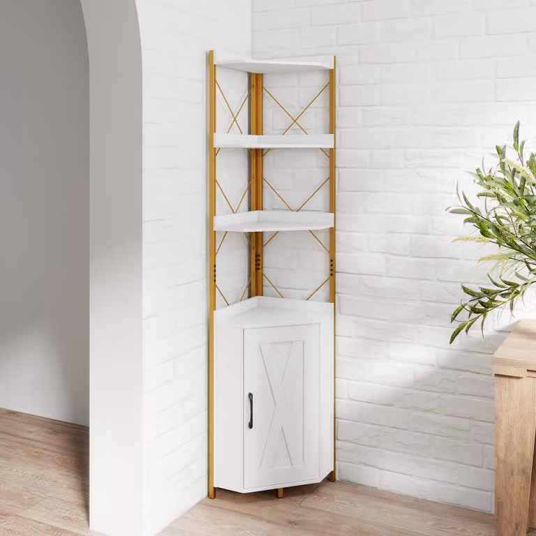 Mensola ad angolo Costway con spazio di archiviazione, design moderno in metallo, Bianco e Oro