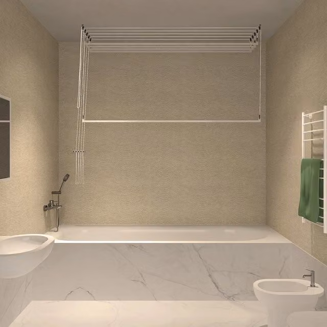 Stendibiancheria da Soffitto Salvaspazio Stendinik Bianco con 5 Aste da 180 cm per Interni ed Esterni