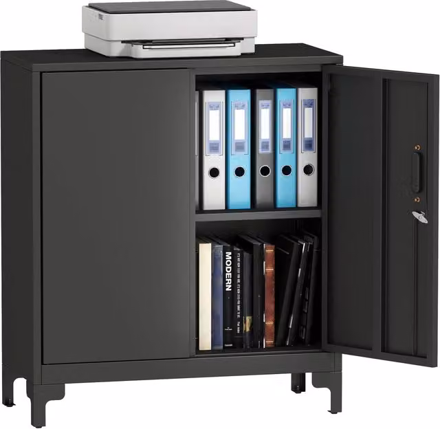 Armadio da ufficio a 2 livelli nero con ante a battente e serratura L/P/H: 80 x 35 x 91 cm