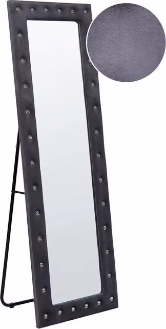 Specchio da terra BELIANI con cornice decorativa in velluto grigio e strass, design glamour, L: 50 cm, H: 150 cm