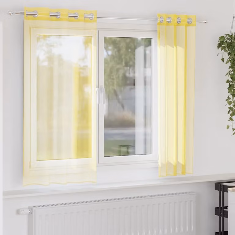 Set di 2 tende in voile semi-trasparenti vidaXL con occhielli, colore giallo, L: 140 cm x H: 175 cm