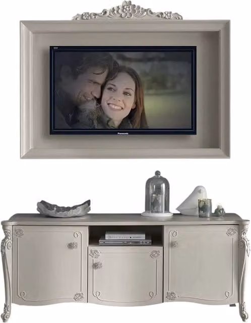 Parete attrezzata in legno di pino stile shabby chic bianco opaco Mobili 2G