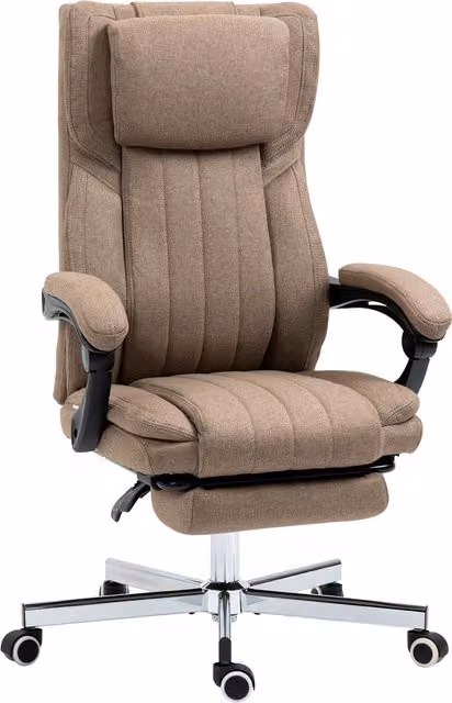 Poltrona da Ufficio Massaggiante Vinsetto Aosom Italy con Poggiapiedi e Telecomando, Tessuto Effetto Lino, L: 65 cm, P: 61 cm, H: 105-113 cm, Marrone