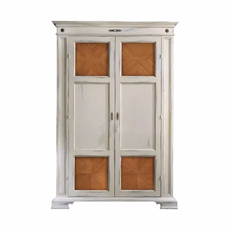 Armadio dispensa shabby chic Mobili 2G bicolore bianco e marrone con 2 ante, L: 143 cm, P: 56 cm, H: 210 cm