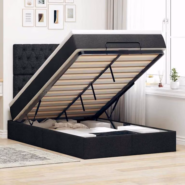 Letto Ottomano con Materasso vidaXL in Tessuto con Illuminazione LED e Porta USB, L/P/H: 120 x 200 x 128 cm, Nero e Bianco