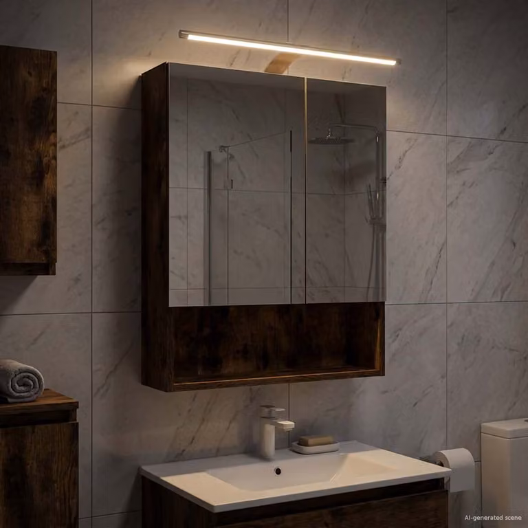 Mobiletto da bagno con illuminazione LED vidaXL in legno marrone, L 50 cm x P 14,5 cm x H 70 cm