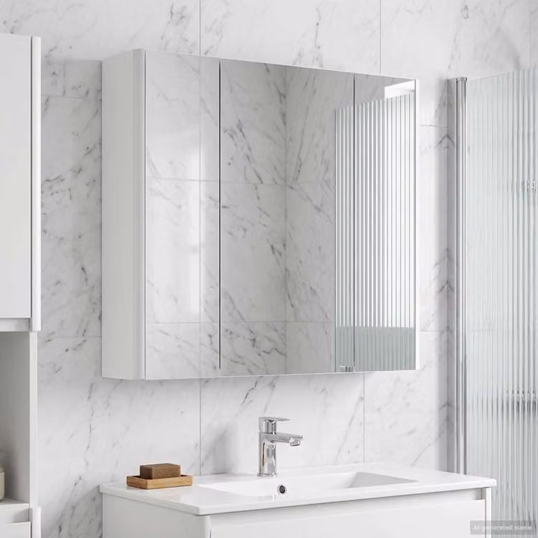 Mobiletto per specchio da bagno vidaXL Bianco con illuminazione LED e specchio, L: 63,5 cm, P: 15,5 cm, H: 60,5 cm