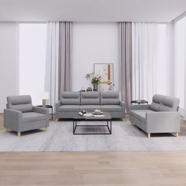 vidaXL Set di Divani 3 pz Moderno in Tessuto Grigio con Cuscini
