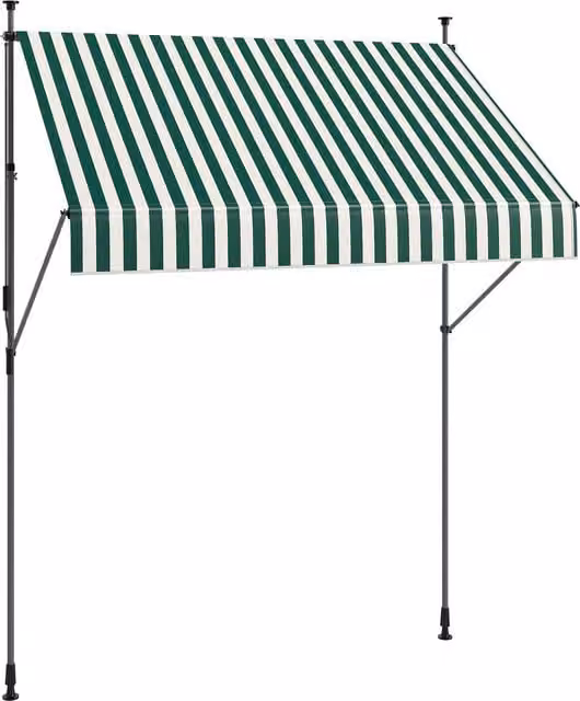 Outsunny Tenda da Sole con Supporti Regolabili e Manovella, Verde e Bianco, L: 2 m, P: 1,2 m