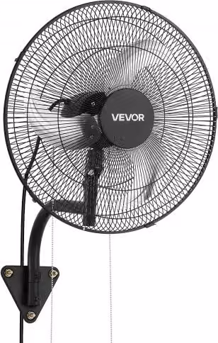 Ventilatore da Parete Industriale VEVOR Nero con Oscillazione e 3 Velocità in Metallo