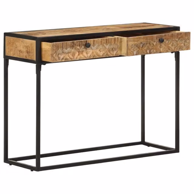 Tavolo Consolle rettangolare vidaXL in legno di mango e metallo, colore marrone, L 100 x P 35 x H 75 cm