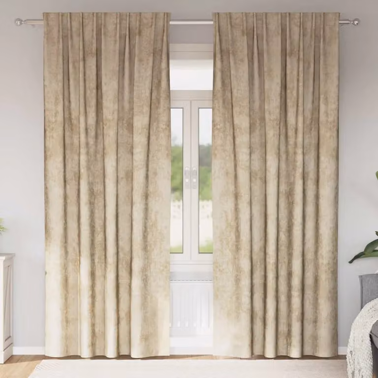 Set di 2 tende blackout in velluto vidaXL, colore beige, termoisolanti, con occhielli, L: 140 cm x H: 225 cm