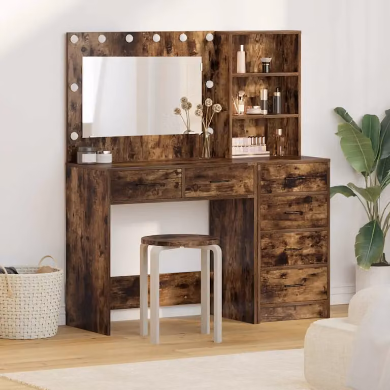 vidaXL Tavolo da Trucco Moderno con LED Marrone L: 78.5 cm, P: 41 cm, H: 135 cm