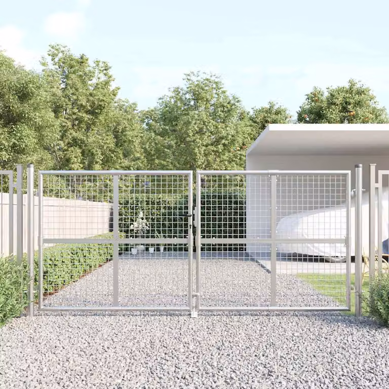 vidaXL Cancello da Giardino a Doppia Antea in Acciaio Zincato Argento L: 300 cm, H: 125 cm