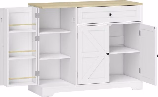 Credenza da cucina HOMCOM con ante scorrevoli, 1 cassetto e 2 ripiani regolabili, Bianco, L: 100 cm, P: 40 cm, H: 81 cm