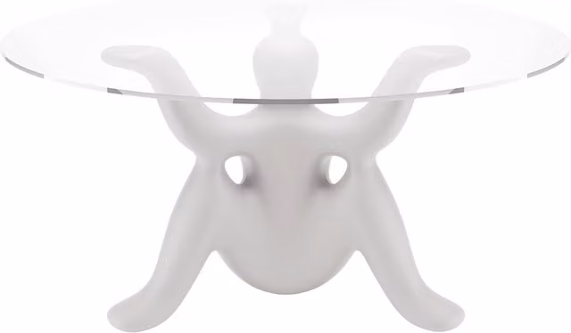 Tavolo rotondo Qeeboo Helpyourself in polietilene e vetro bianco e trasparente L: 140 cm, H: 72 cm, P: 72 cm