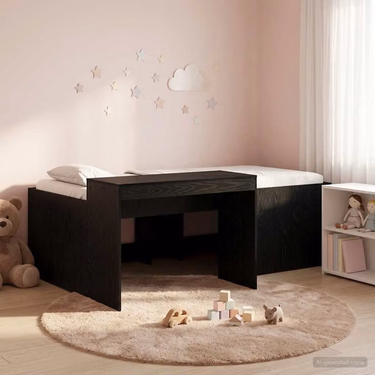 Letto alto per bambini con scrivania vidaXL, Nero e Rovere, L: 193,0 cm, P: 120,0 cm, H: 133,5 cm