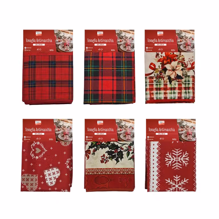Tovaglia Natalizia Vestiamo Casa Gran Natale Rossa Antimacchia e Idrorepellente per 4 Posti L/P: 140 x 140 cm