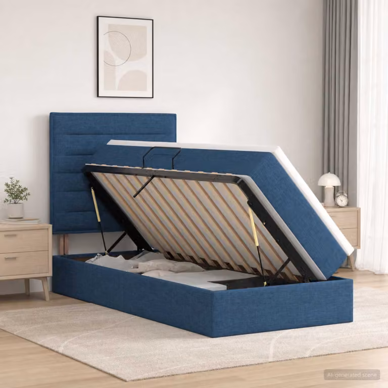 Letto con contenitore e materasso vidaXL in tessuto blu, L 100 x P 200 cm