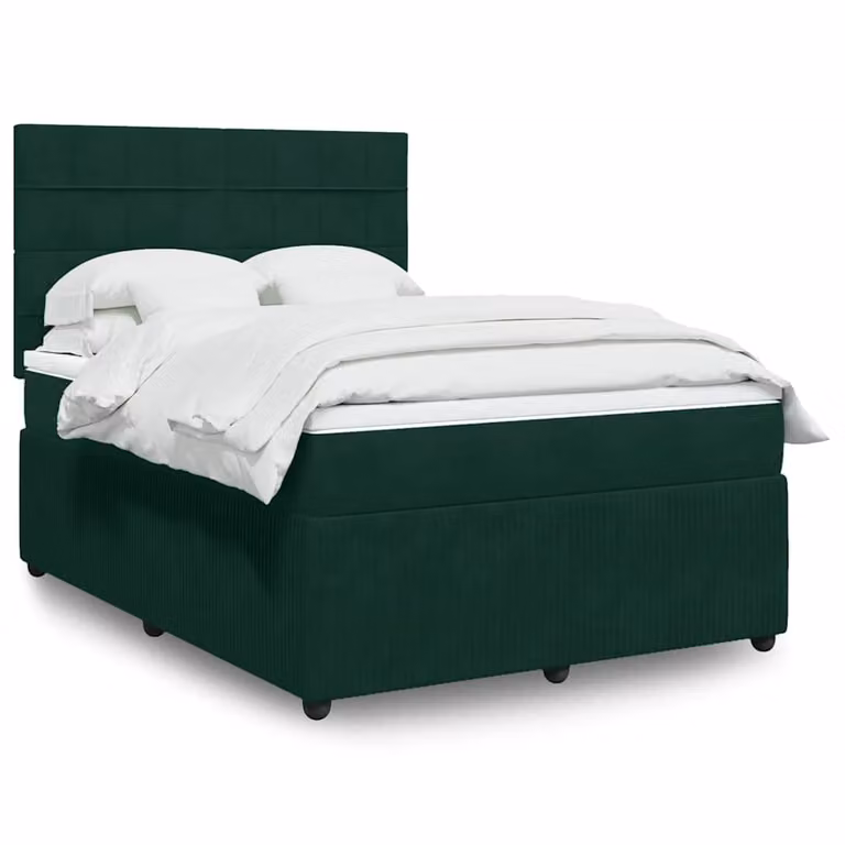 vidaXL Giroletto a Molle con Materasso Ibrido in Velluto Verde Scuro L/P/H: 140 x 190 cm
